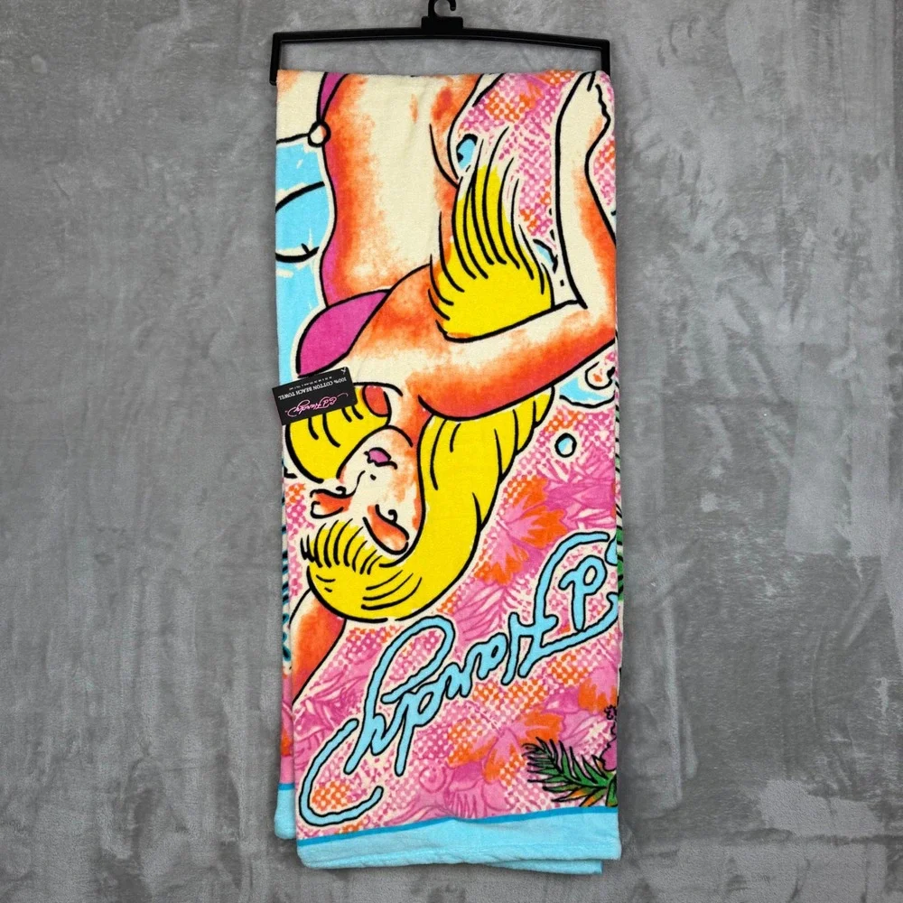 Ed Hardy California Girls Beach Towel 100% Cotton Pink Pinup Tattoo Art 36x68